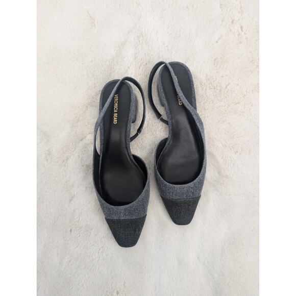 NIB Veronica Beard Cecile Denim Cap-Toe Slingback Sz US 9M Indigo/Black - Picture 3 of 13